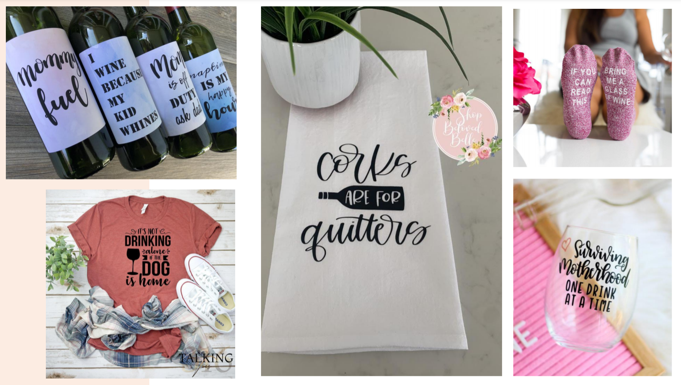 Wine Mom Culture Products On Etsy - Pushing Heavy Drinking, Daily Drinking, Binge Drinking for Women To Cope - Big Alcohol Marketing