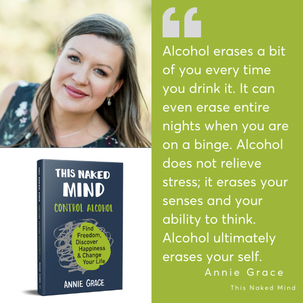 Annie Grace Quote - Alcohol erases a bit of you every time you drink it - This Naked Mind