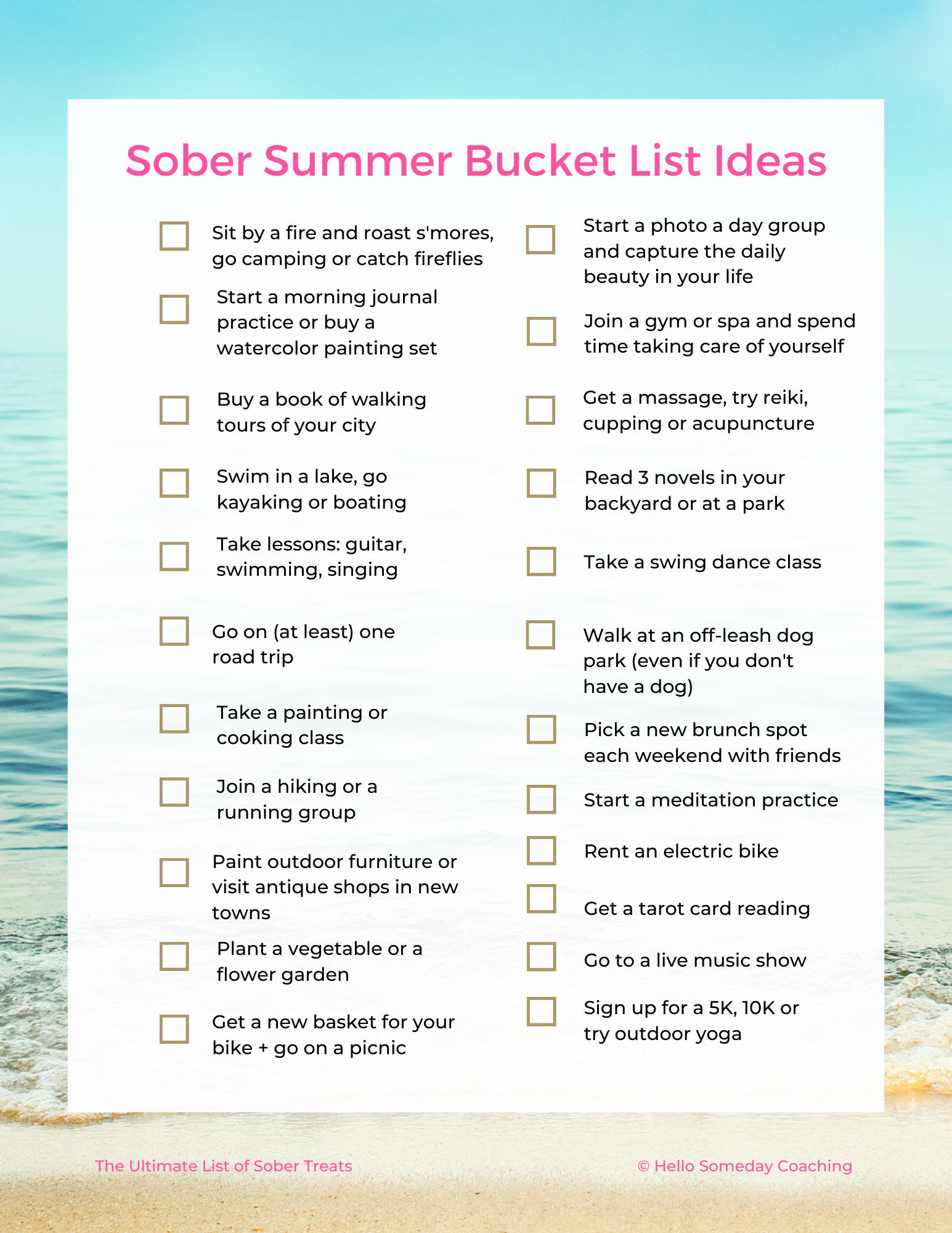  23 Alcohol-Free Fun Ideas For Your Dry July and Sober Summer Bucket List For Women Quitting Drinking - Join The Sobriety Starter Kit Course
