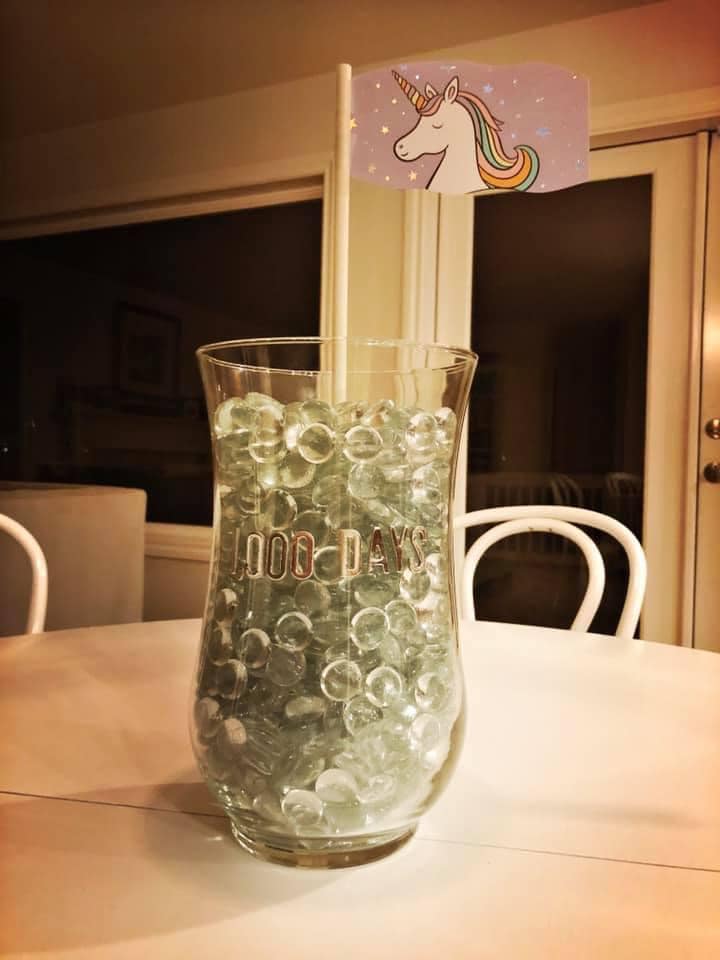 My Husband And Son counted out 1000 flat glass marbles and surprised me on my 1000 day soberversary